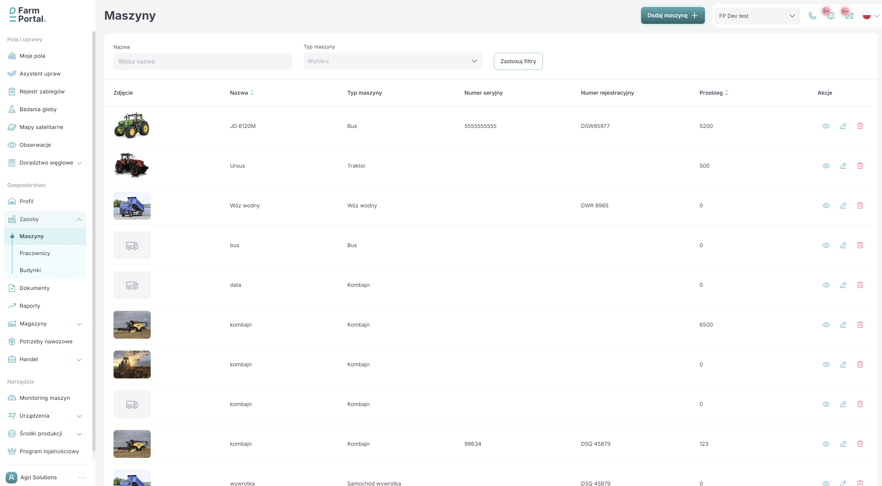 FarmPortal – zrzut ekranu systemu zarządzania gospodarstwem FMS
